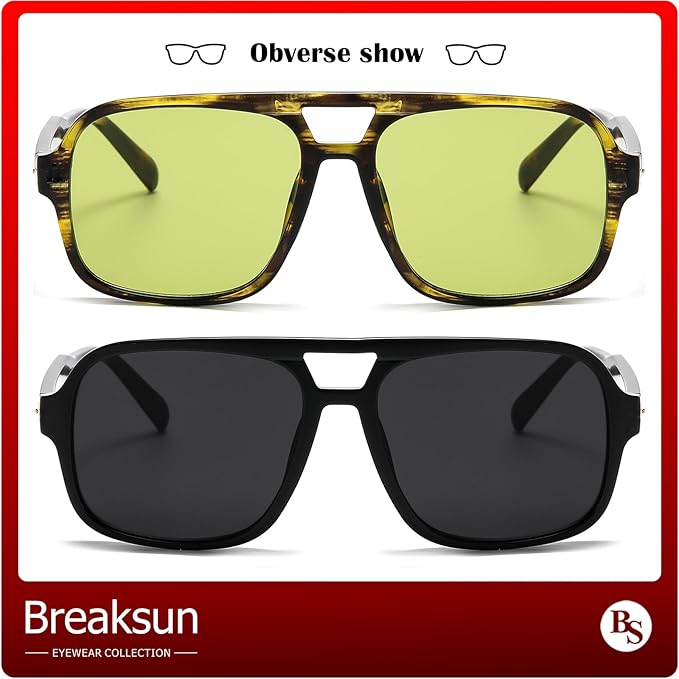 Retro Aviator Sunglasses for Women Men Trendy Classic 70s Square Green Aviator Sun Glasses Vintage Shades