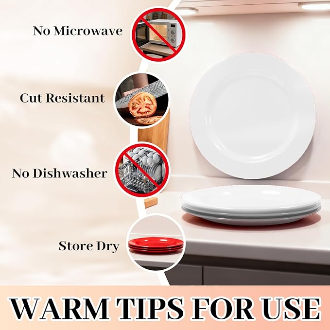 MENDENG 50PCS White Plastic Plates for Party, 25x10.25 Dinner Plates & 25x7.5 Dessert Plates, Heavy Duty Disposable Plastic Plates for Wedding Party Picnic Family Dinner
