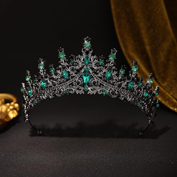 Black Green Tiara for Women Crystal Queen Crowns Rhinestone Princess Tiaras for Girl Wedding Headband for Bride Hair Accessories for Halloween Costume Birthday Party Prom Mother's Gifts
