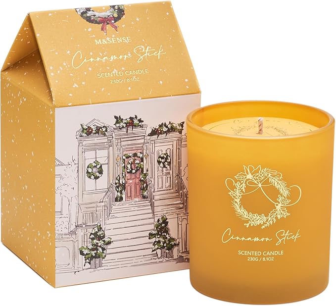 M&SENSE Christmas Holiday Candle - Cinnamon Stick Scent, 8.1oz Soy Wax, Ideal Winter Home Decor Gift for Women and Men