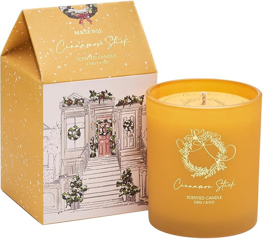 M&SENSE Christmas Holiday Candle - Cinnamon Stick Scent, 8.1oz Soy Wax, Ideal Winter Home Decor Gift for Women and Men