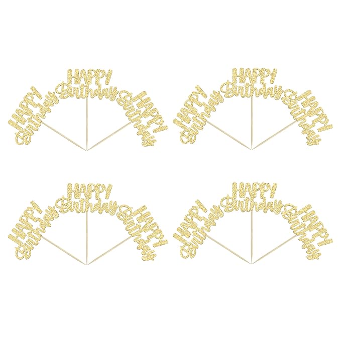 Gyufise 24 Pcs Happy Birthday Cupcake Toppers - Gold Glitter Celebrating Cake Picks - Baby Shower & Kids Party Decoration Supplies