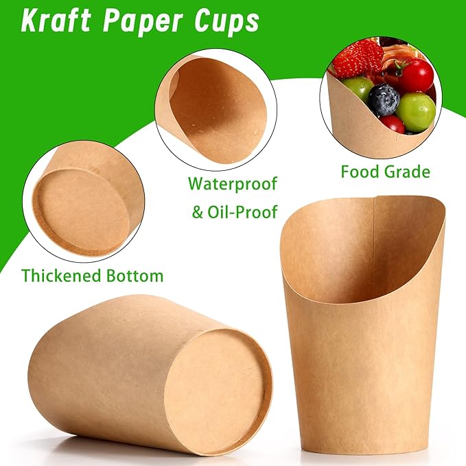 12Oz Charcuterie Cup Set, 24 Pcs Cups with 100 Pcs Coctail Picks, French Fry Holder and Bamboo Knot Skewers, Handheld Party Appetizer Kit, Disposable Kraft Paper Snack Box Container, Take Out Cones
