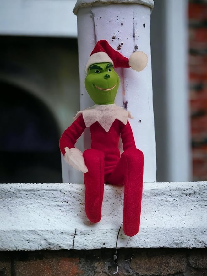 Christmas Green Monster Elf Grouch on The Couch Christmas Elf Decoration, Handmade Monster Christmas Ornaments Plush for Xmas Party Holiday Home Garden Decor (Green)