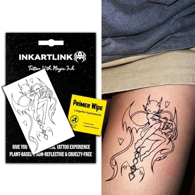 INKARTLINK Semi-Permanent Tattoos, Creative Dark Party Tattoo, Exquisite Realistic Design, Interesting Tattoo Experience, Cruelty-free, Non-reflective, Waterproof (Romantic Demon)