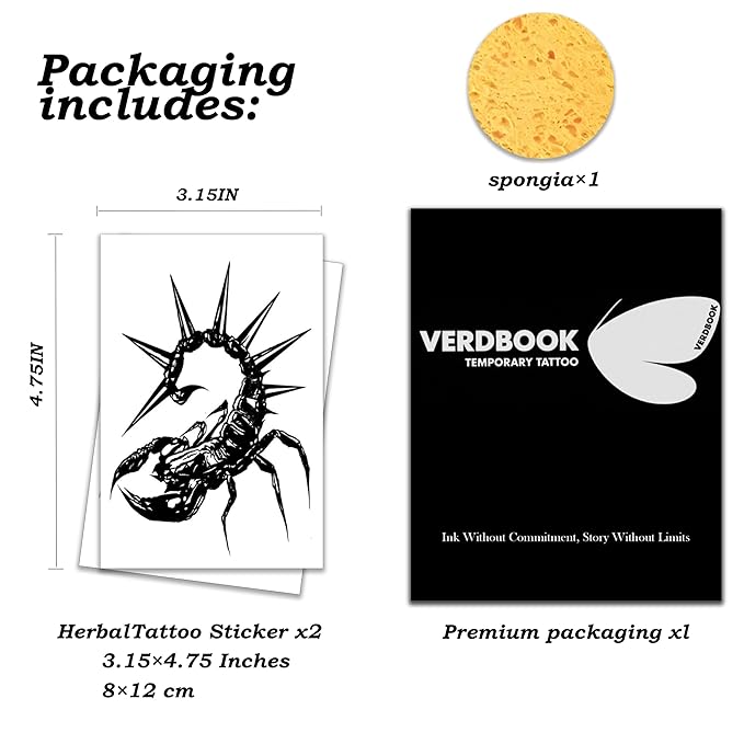 Waterproof Temporary Tattoos: 2-Sheet Tattoo Kit with Realistic Body Stickers, Semi-Permanent Tattoos for Adults Lasting 7-15 Days – Safe for Men & Women, Scorpion Stinger