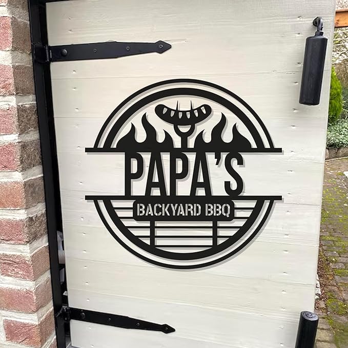 BBQ Grill Master Metal Sign - Custom Backyard Bar Name Decor - Outdoor Kitchen Hanging Accessories - Personalized Gift for Dad, Grandpa, Husband
