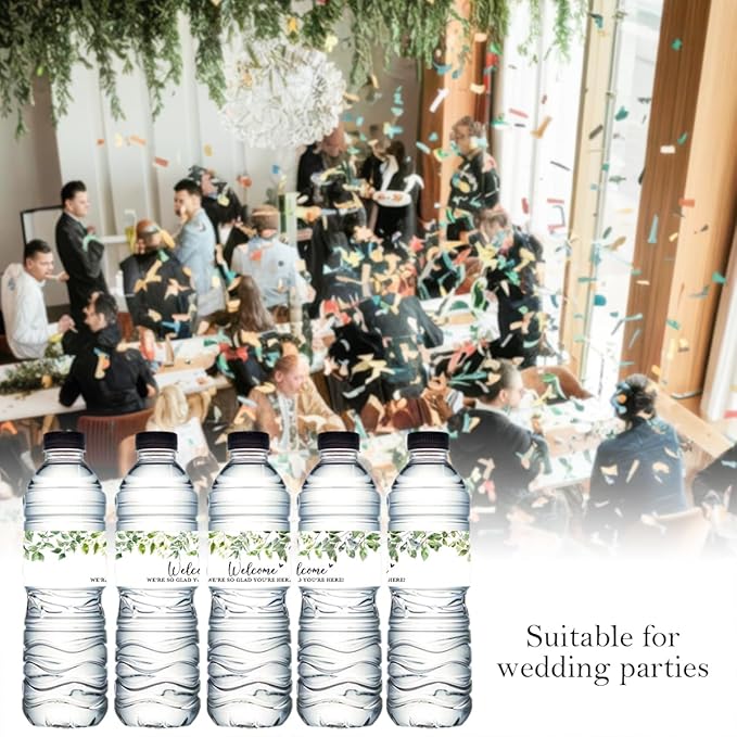 100PCS Wedding Water Bottle Labels Waterproof Greenery Floral Wraps Sticker for Water Bottle Baby Shower Bottle Label for Bridal Shower Party Welcome A02