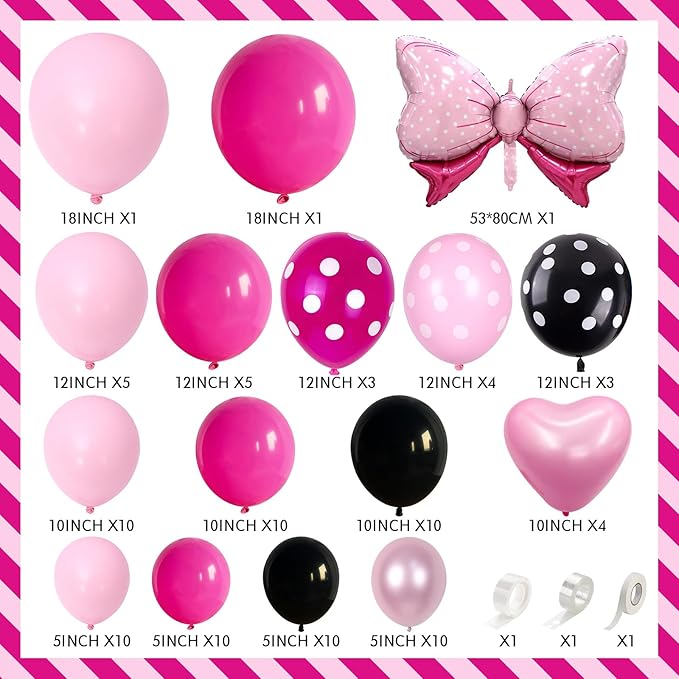 Pink and Black Balloons Arch Balloons Garland with Bow Heart Foil Balloon Cartoon Mouse Birthday Party Decorations Pastel Hot Pink White Dot Latex Balloon Baby Bridal Shower Supplies