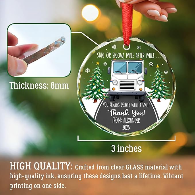 Custom Name Mail Carrier Christmas Glass Ornaments, Personalized Thank You Postal Workers Ornament Xmas 2025, Mail Truck Christmas Tree Decoration Gifts for Mailman Postal Carriers, Postman Keepsake