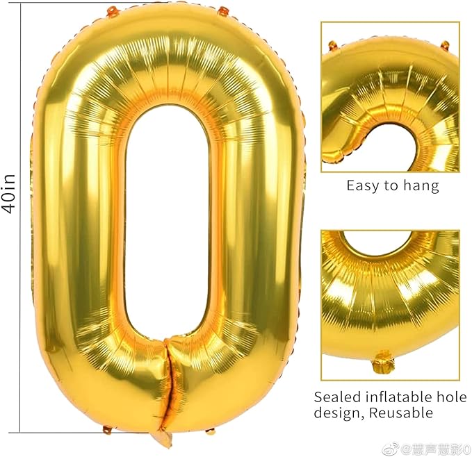 Smlpuame 40 inch Number Balloon 0-9 Gold Large Number 30 Balloons,Digital Balloons for Birthday Party Celebration Decorations Supplies, Helium Foil Number Balloons for Wedding Anniversary