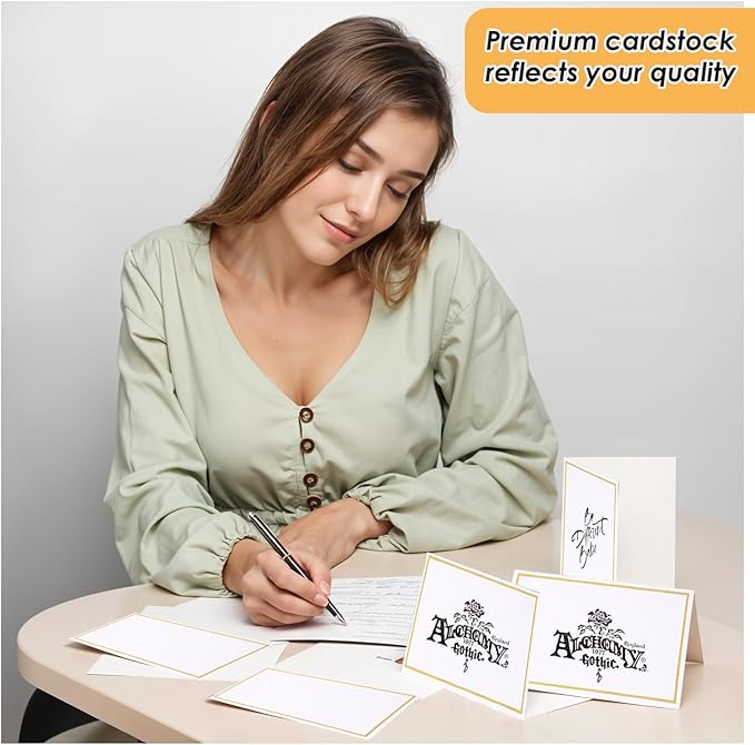 Place Cards for Table Setting - 50Pcs White Blank Table Place Cards with Gold Foil Border, Table Seating Name Cards for Weddings, Banquets Dinner Parties (Folfding Size 2x3.75 inches) (White)
