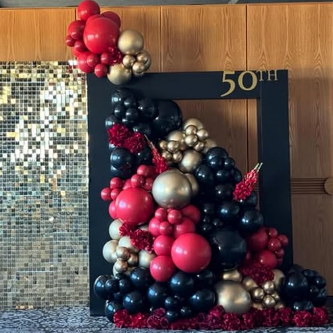 Maroon Gold Black Balloons Arch Red Burgundy Gold Balloons Garland Fantasy Theme Birthday Party New Year Graduation Decoration Transparent Latex Helium Balloon Metallic Casino Balloon