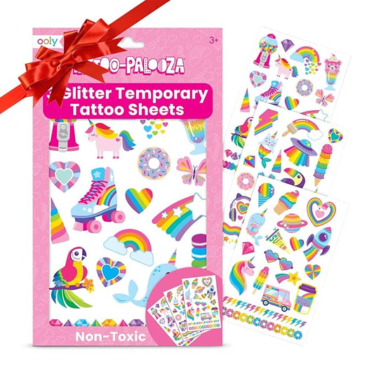 Ooly 50 Temporary Tattoos For Kids, Safe & Non-Toxic Temporary Tattoo, Party Favors Gifts for Kids, Great Goodie Bag Stuffers & Fun Birthday Decorations - Over the Rainbow