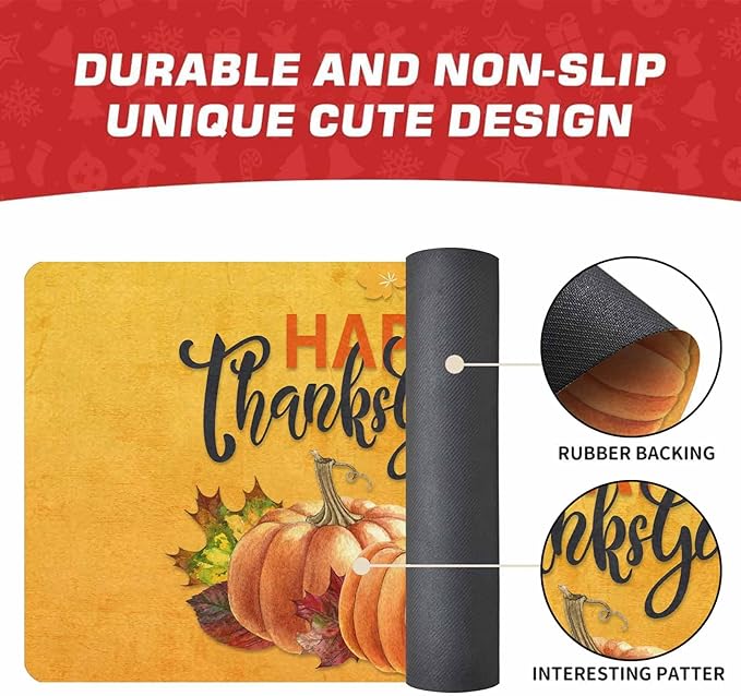 InterestPrint Happy Thanksgiving Doormat Orange Pumpkin Welcome Doormat Farmhouse Floor Mat Non-Slip Entrance Hello Rug Door Rugs for Indoor Outdoor Home Decor