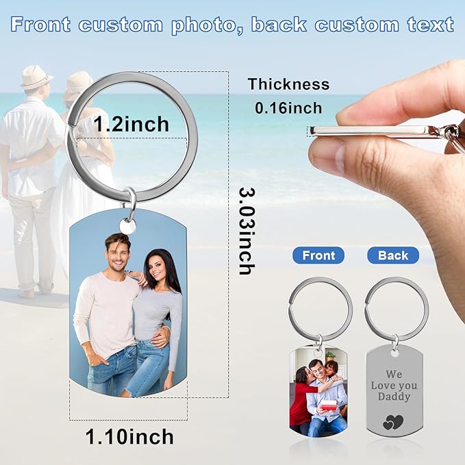 Double Side Custom Keychain with Picture Personalized Engraving Photo Text Customized Gifts for Men Women