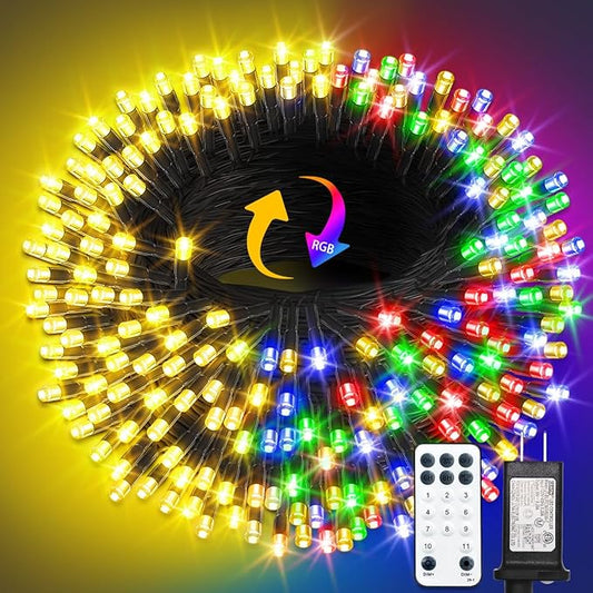 1000 LED Color Changing Christmas String Lights, 328FT Warm White Multicolor Outdoor Fairy Lights with Remote, Timer, Memory, 8 Modes, Waterproof Christmas Tree Lights for Bedroom Patio Party
