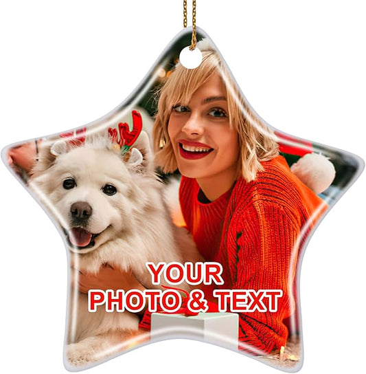 Custom Ceramic Christmas Ornaments with Photo Text - Personalized New Home Christmas Hanging Decorations Decorations