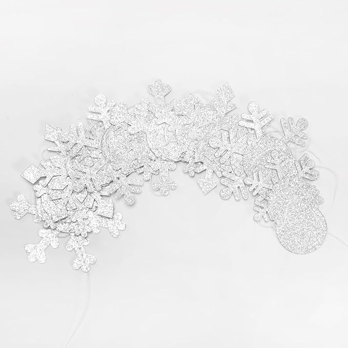 Snowflake-Snow White-Silver Christmas Party-Decoration Garland - 52Ft Winter Wonderland Frozen Hanging Paper Streamers,Birthday New Year Supplies Decor Lasting Surprise
