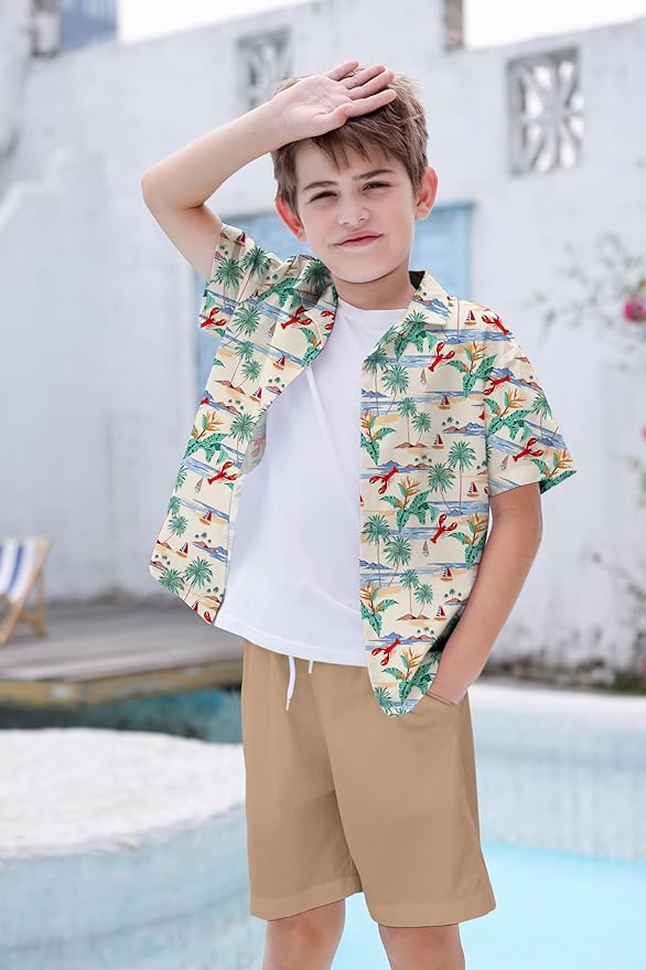 Cromoncent Matching Hawaiian Outfits for Family, Dad and Son Matching Luau Beach Tropical Shirts Mommy Daughter Tropical Sets