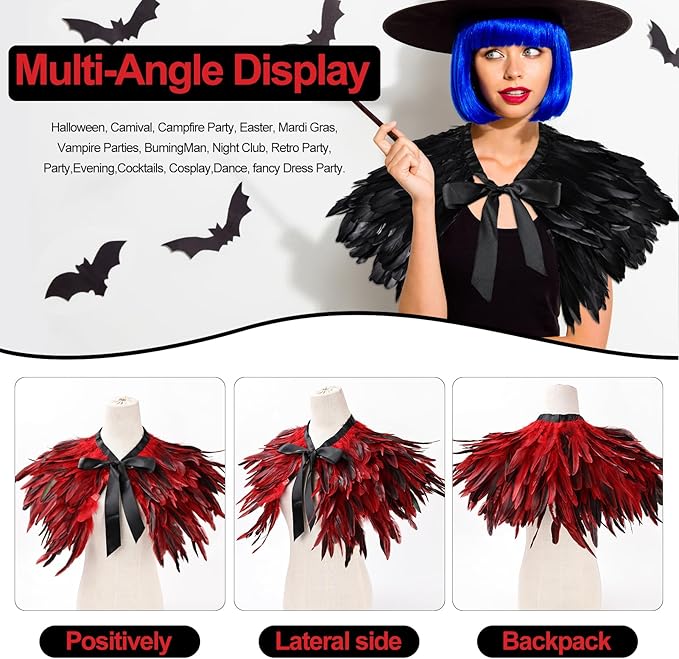 Gothic Natural Feather Shrug Feather Shawl Wrap Cape Victorian Collar for Halloween Cosplay Party Costume Accessories