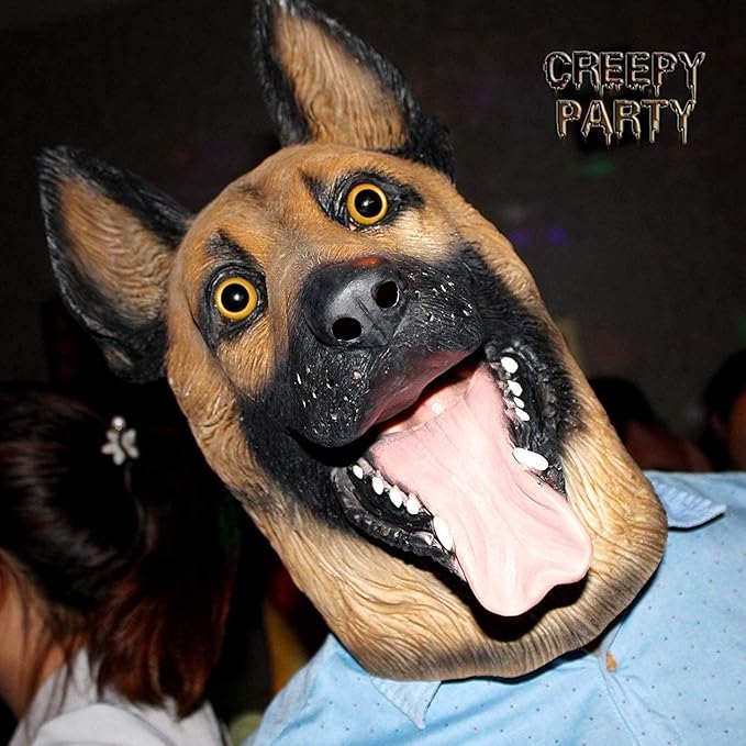 Dog Head Mask Halloween Party Dog Costume Masks Mask Underdog Costume Latex Animal Head Mask (German shepherd)