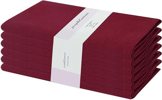 PurpleEssences Set of 6 Cloth Dinner Napkins 100% Cotton 18x18 Inch - Soft Durable Washable - Ideal for Farmhouse Party Christmas Holiday Winter - Perfect Everyday Use Table Linen - Burgundy