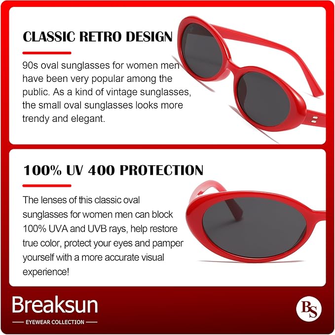 Retro Oval Sunglasses for Women Men Fashion Small Oval Sunglasses 90s Vintage Shades