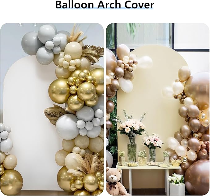 Hemmotop 7.2 ft Arch Backdrop Cover (One Piece Double Color), White and Beige Spandex Arch Stand Covers, Fabric Stretchy Background for Balloon Arches, Wedding, Birthday Party, Baby Shower