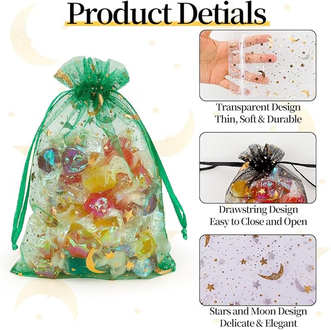 Moon Star Organza Bags 4x6 Small Mesh Bag Drawstring 50 Pcs Mesh Gift Bags Drawstring Pouch Jewelry Pouches Bulk Wedding Favor Bag Gift Pouch for Candy Make up Soaps Birthday Festival Party Supplies