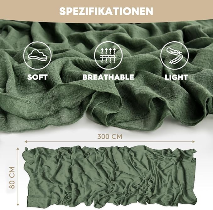 Artoid Mode Boho Forest Green Gauze 3 Pieces Wedding Table Runner, 120 Inch Birthday Fabric Kitchen Dining Holiday Table Decor for Home Party Indoor