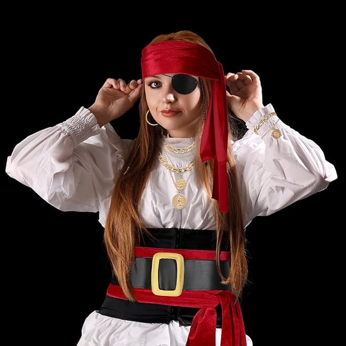 CICOCI Men Pirate Costume Accessories Set for Women: Pirate Hat, Head Scarf, Sash, Belt, Dress Accessories