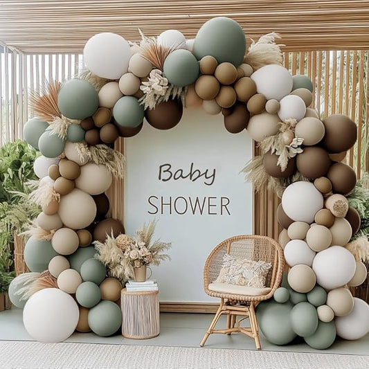 Dusty Green Nude Balloon Garland Double Stuffed Brown Blush White Sand Cream Neutral Balloon Arch Kit Sage Green Beige Balloons for Baby Shower Birthday Wedding Woodland Wild One Party Decor