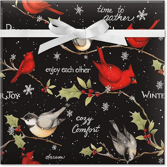 Current Birds on Black Christmas Rolled Wrapping Paper - Premium Jumbo 23-Inch x 32-Foot Gift Wrap Roll, 61 Square Feet Total