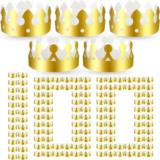 Crtiin 100 Pcs Gold Paper Crowns Birthday Party Bulk for Adults Classroom Students Hat Supplies Favors (Simple Style)