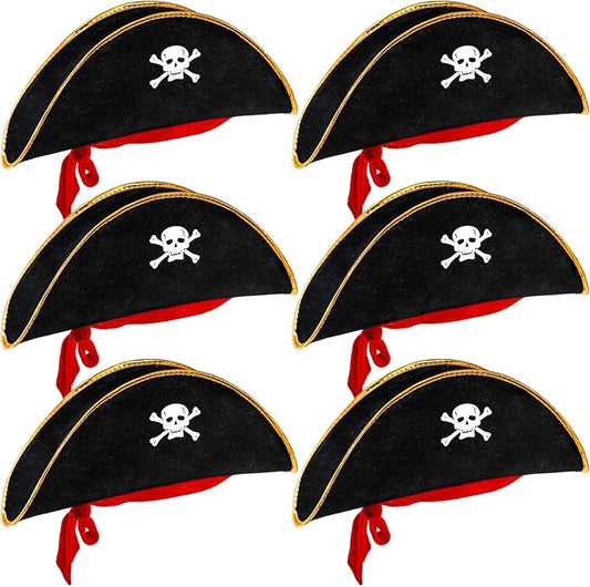 Tebery 6 Pcs Halloween Pirate Captain Hat, Skull Print Pirate Costume Party Hats, Classic Pirates Captain Cap, Pirate Theme Party Favors Supplies for Cosplay Party, Halloween