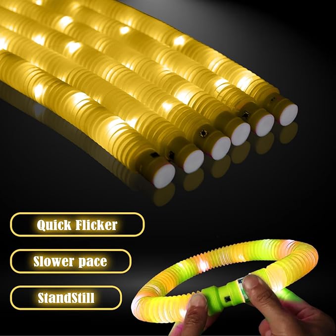 Yellow 24PCS Light Up Pop Fidget Tubes Party Favors-Glow in The Dark Party Supplies for Kids and Adults, Perfect for Festivals, Birthday Parties, Raves, Concerts, and Camping Decorations