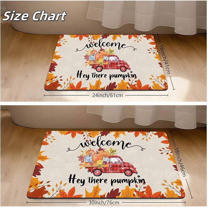 InterestPrint Happy-Thanksgiving Door Mat, Vintage Fall Truck Decor for Covered Outdoor Area Pumpkin Welcome Mat for Autumn Halloween Thanksgiving Farmhouse Decor, 30"x18"inch