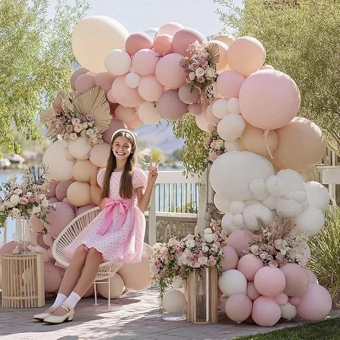 Dusty Pink White Balloon Garland Double Stuffed Baby Pink Nude Beige Balloons Cream Balloon Arch Kit for Boho Baby Shower Birthday Bridal Shower Wedding Engagement Party Decorations