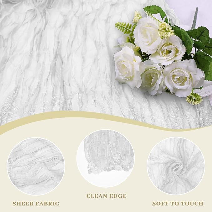 Le courant 12pcs 10Ft Cheesecloth Table Runner, Rustic Boho Gauze Cheese Cloth Runner Table Runner for Weddings Bridal Baby Shower Birthday Holiday Parties Home Decor, Lvory