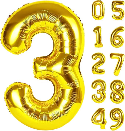 40 Inch Gold 3 Large Number Balloon, 3 13 23 30 33 Wednesday Golden Birthday Party Decorations, Number Three Foil Balloons for Anniversary Party Graduations Celebration Supplies