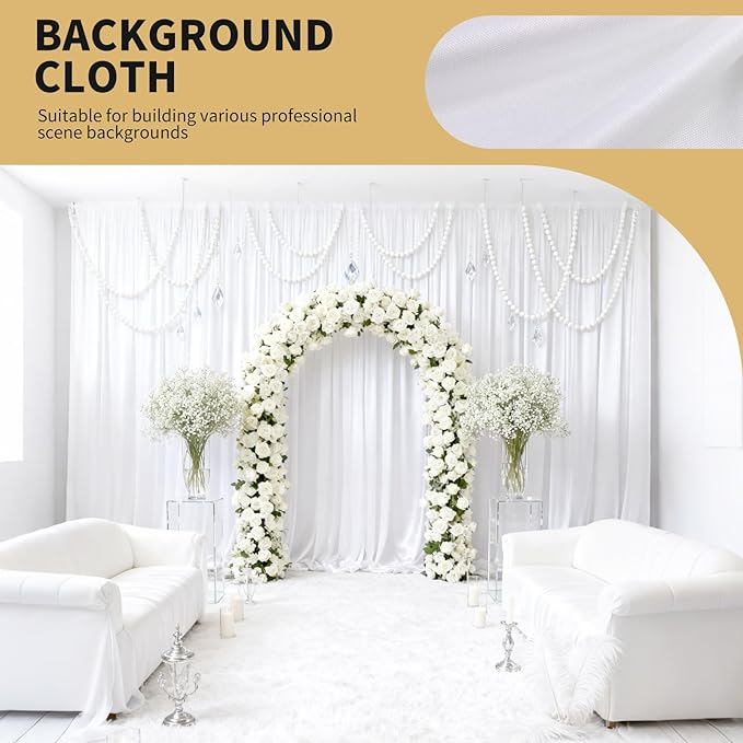 5x10FT Photo Stage Backdrop 2 Panels Curtains Drapes for Photography and Party (White)