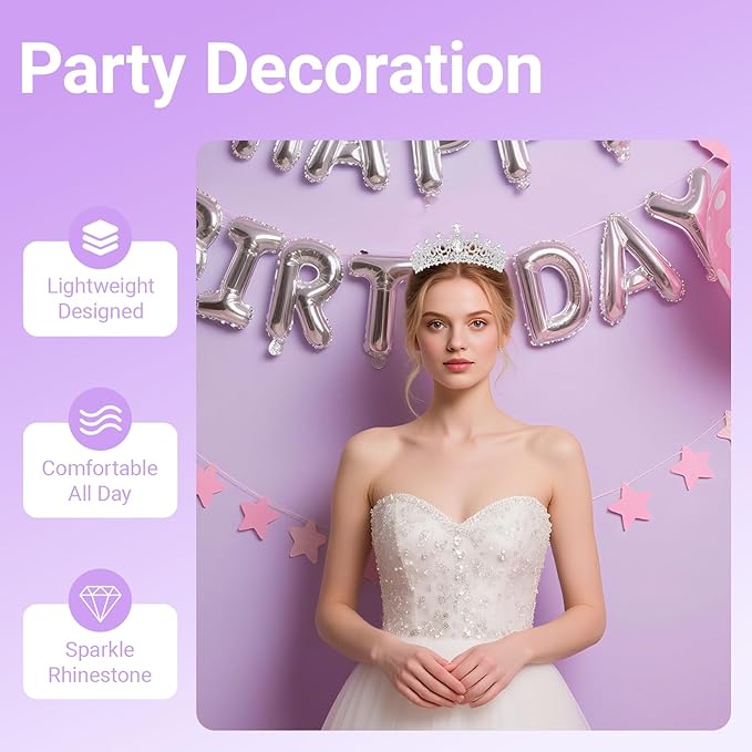 Tiara Crown for Women, Queen Tiara for Birthday Prom Bridal Party Custome Silver