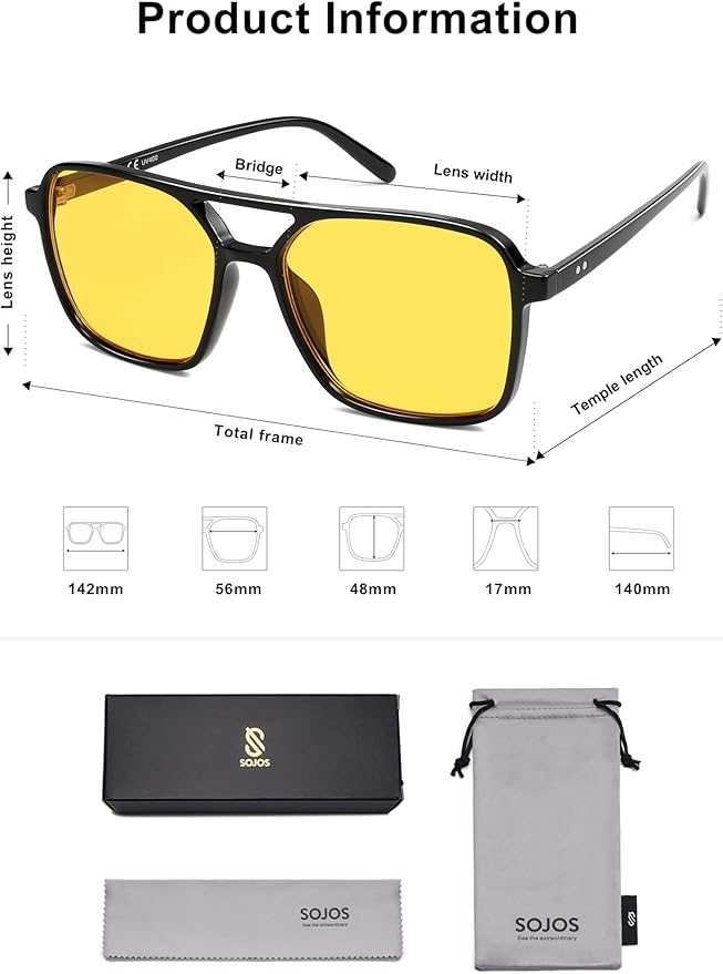 SOJOS Trendy Vintage Aviator Square Sunglasses For Womens Mens Retro 70s UV400 Women Sun Glasses SJ2327