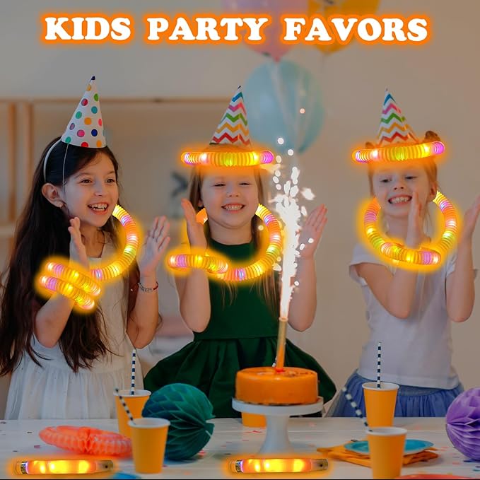 12-24 PCS Orange Glow Sticks Pop Tubes for kids,Light Up Glow Necklaces Bracelets Party Favors Gifts Accessories for Toddlers, Glow New Year Eve Birthday Camping Party Decorations for Boys Girls