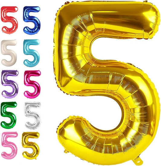 Large Gold 40 Inch Birthday Number 5 Balloon, Five 5th 15 25 35 50 55 Birthday Anniversary Celebration Decorations, Foil Mylar Helium Numbers 5 Balloons Girl Boy Party Supplies