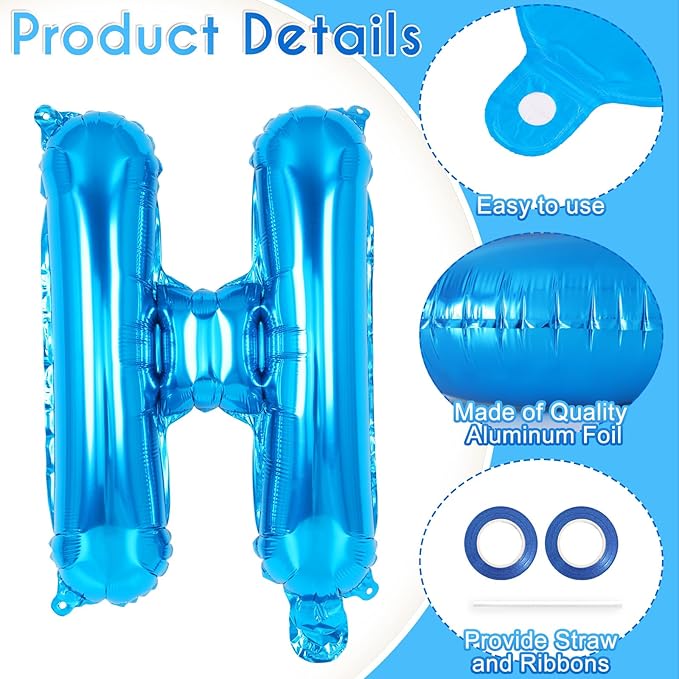 52 Pcs Blue Letter Balloons,16 Inch Foil Alphabet Letter Balloons,Letter A-Z Balloon Banner Custom Phrase Balloon for Birthday Party Wedding Anniversary Decoration (Blue 52pcs)