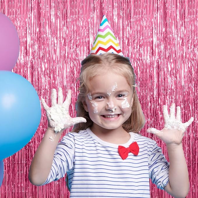 3 Pack Pink Backdrop Birthday Party Decorations Tinsel Foil Fringe Curtains Backdrop Streamer Bachelorette Christmas Graduation Wedding Princess Pink Theme Party Decorations