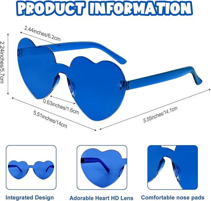 12 Pack Heart Sunglasses for Women Transparent Heart Glasses for Bachelorette Birthday Party Favor Gifts