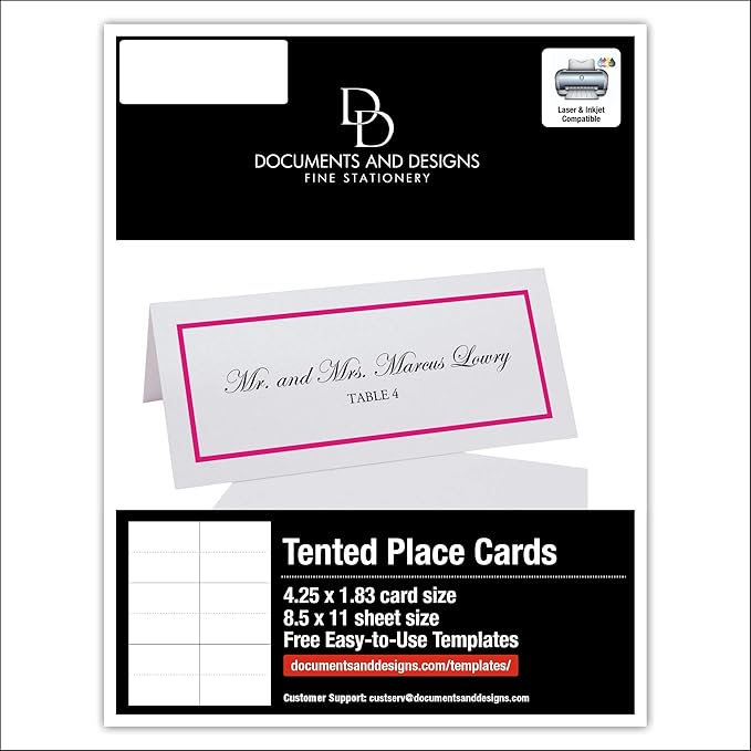 Single Line Border Printable Place Cards, Fuschia (Choose Color), Set of 150 (25 Sheets), Laser & Inkjet Printers - Wedding, Party, Dinner, and Special Events - Made in the USA